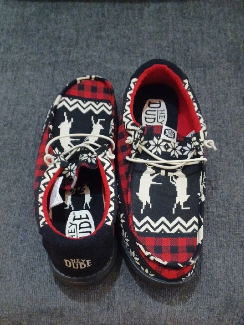 Hey Dude Men's Red, Black & White Patterned Boat Shoes